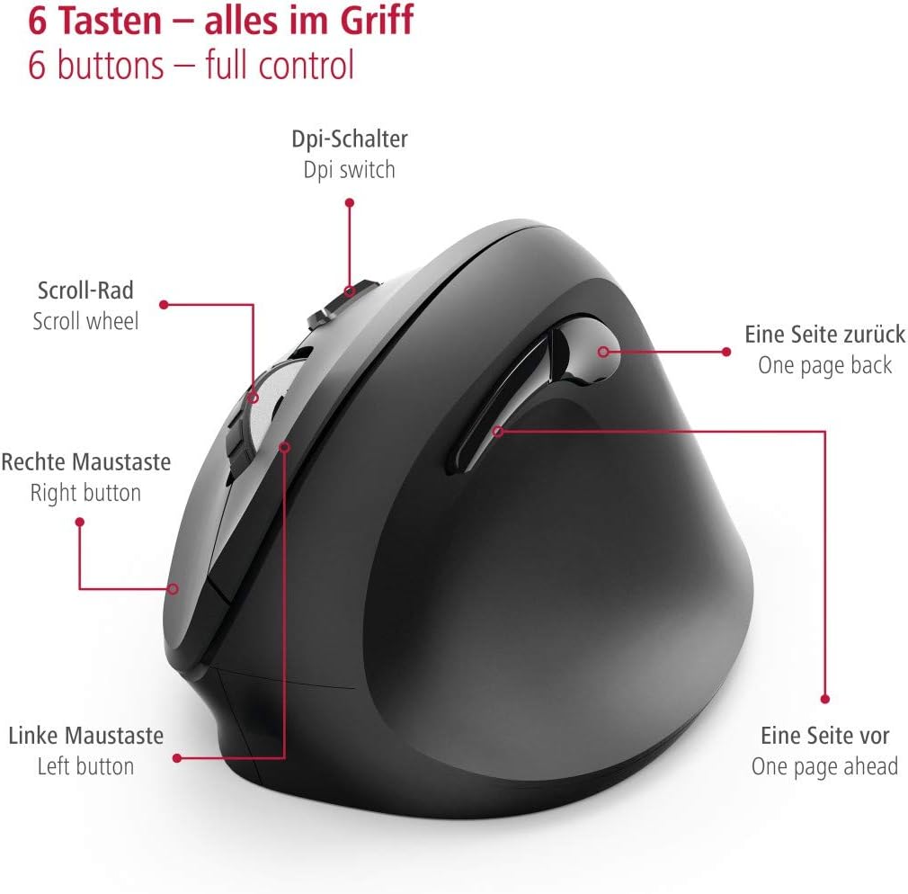 Hama Vertical Ergonomic EMW-500 Wireless Mouse 6 Buttons Black | 370396