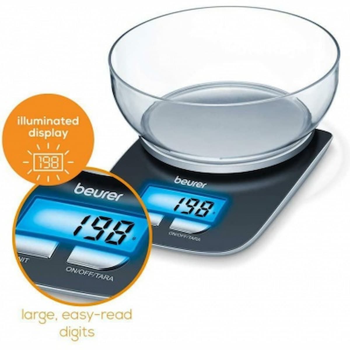 Beurer KS 25 kitchen scale with removable bowl & illuminated display-704.15