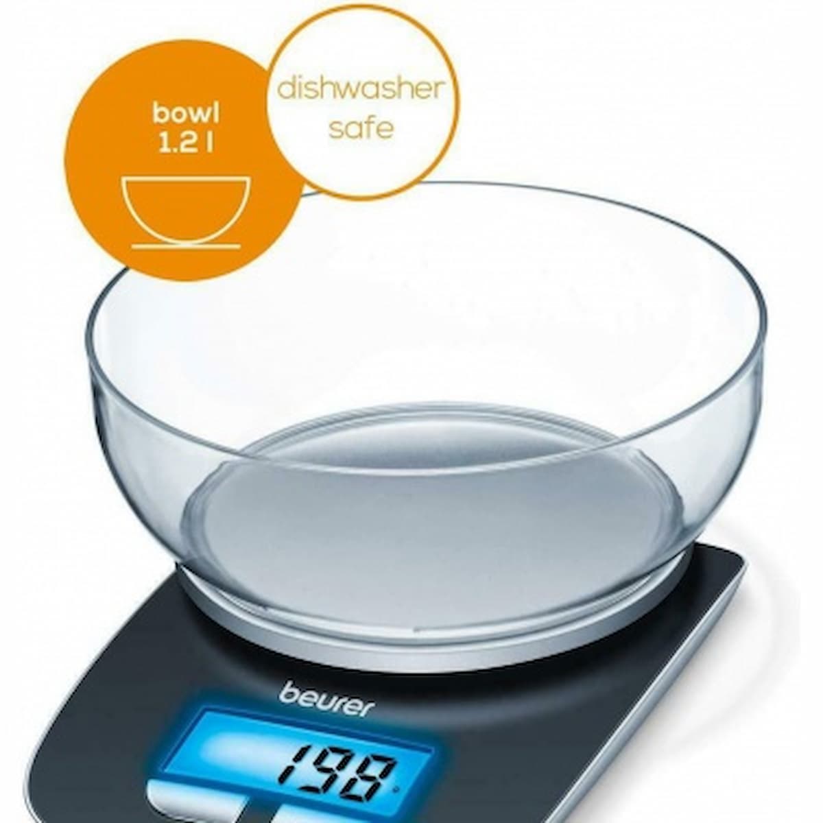 Beurer KS 25 kitchen scale with removable bowl & illuminated display-704.15