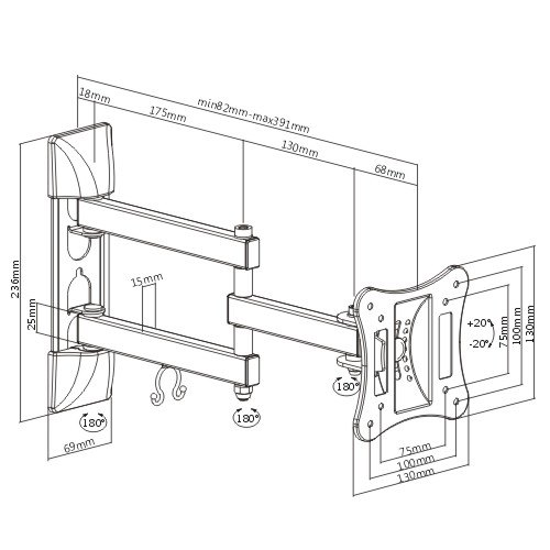 Brateck 13"-42" Full Motion Dual Arm Wall Mount | 012968