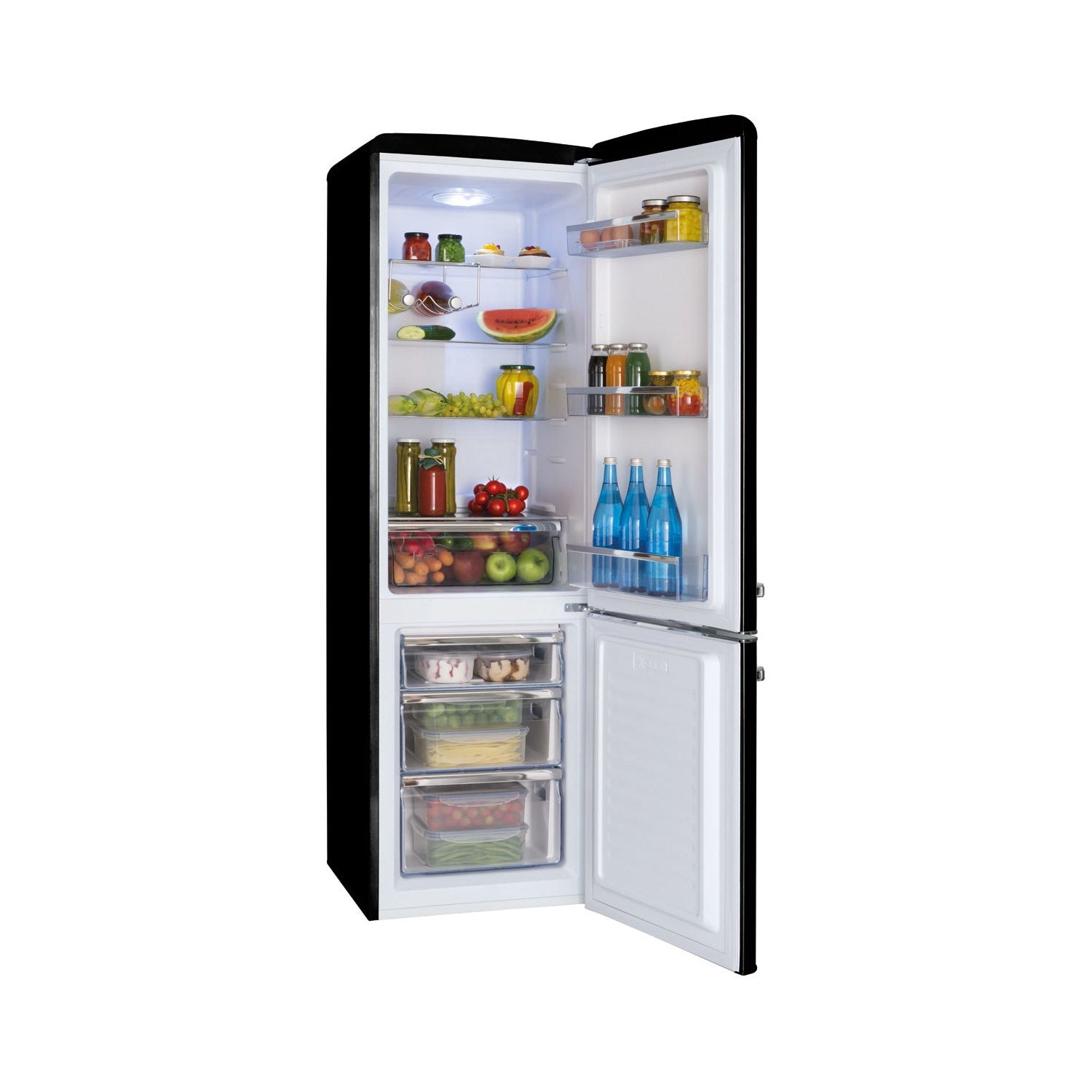 Amica 55cm Freestanding Retro 60/40 Fridge Freezer Black | FKR29653B