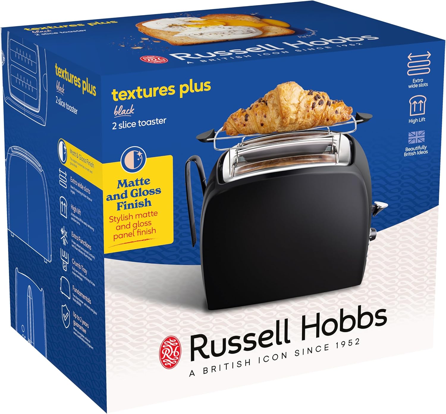 Russell Hobbs Textures Plus Toaster 2 Slice Black | 22601