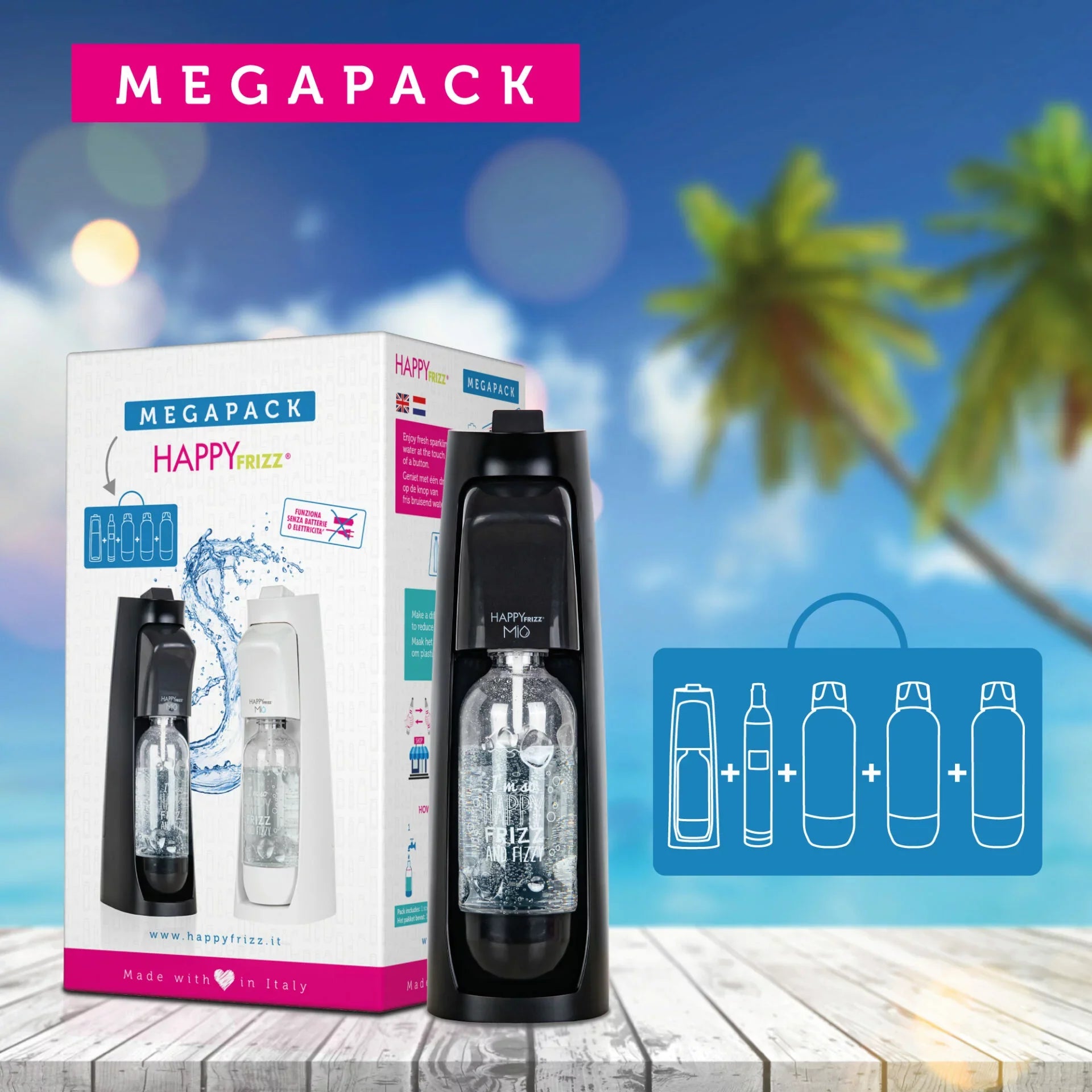 Happy Frizz Mio Soda Maker Megapack Black | MEGAPBLA