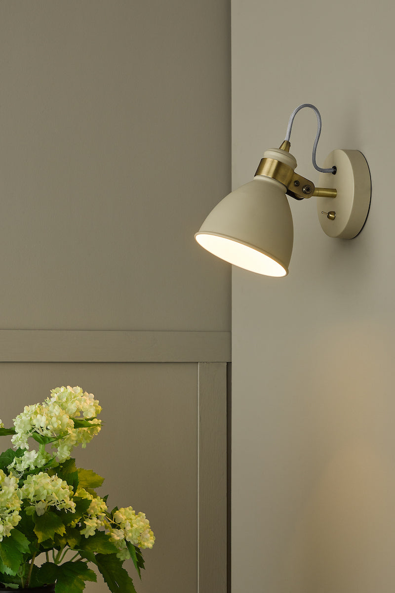 Dar Frederick Single Wall Spotlight Cream Antique Brass- FRE0733