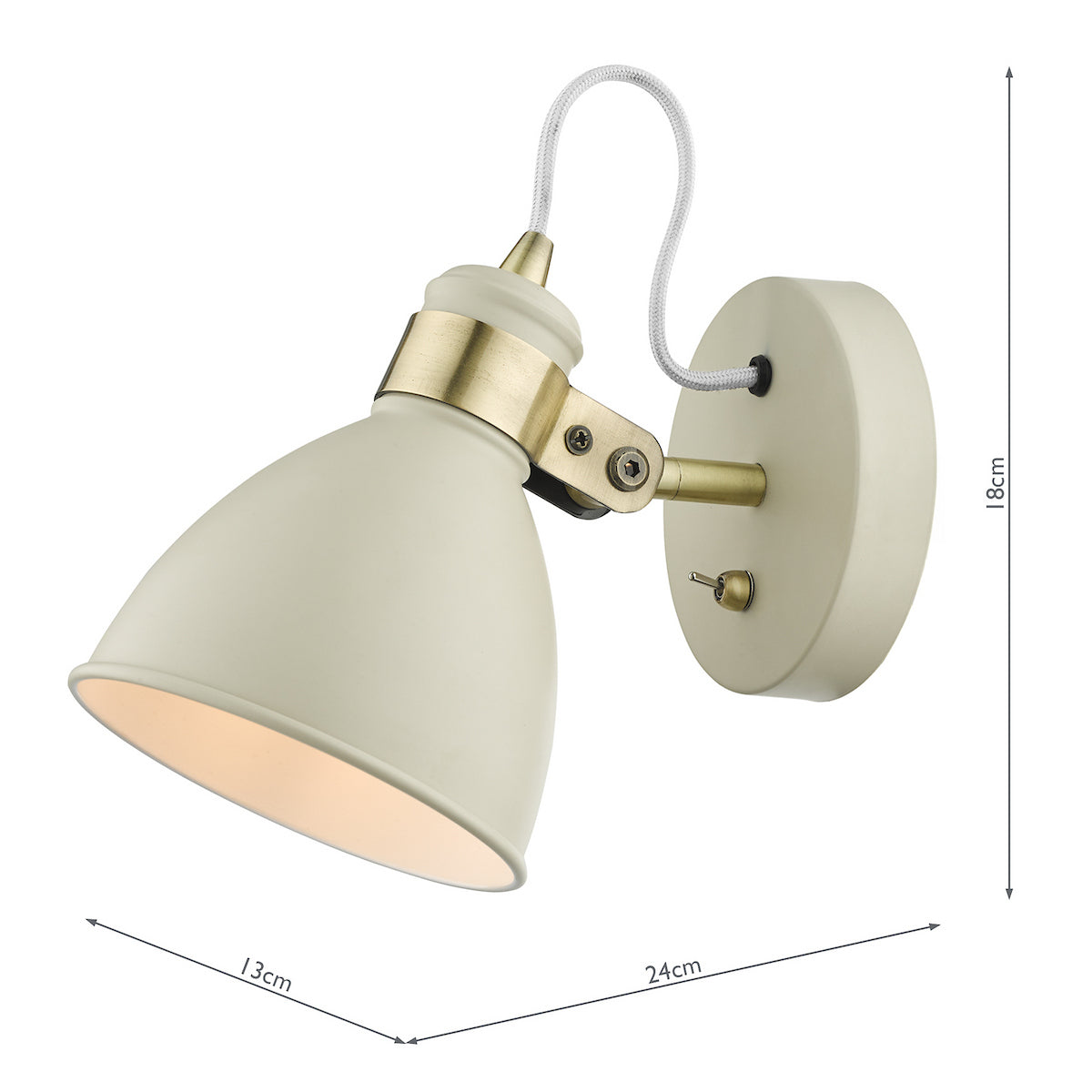 Dar Frederick Single Wall Spotlight Cream Antique Brass- FRE0733
