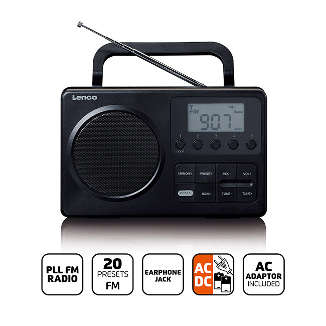 Lenco Compact Portable FM Radio with LCD Display Black | MPR-035BK-UK