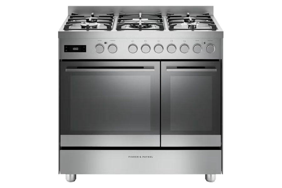 Fisher & Paykel 90cm Series 7 Contemporary Dual Fuel 5 Burner Freestanding Cooker - Steel | OR90L7DBGFX2