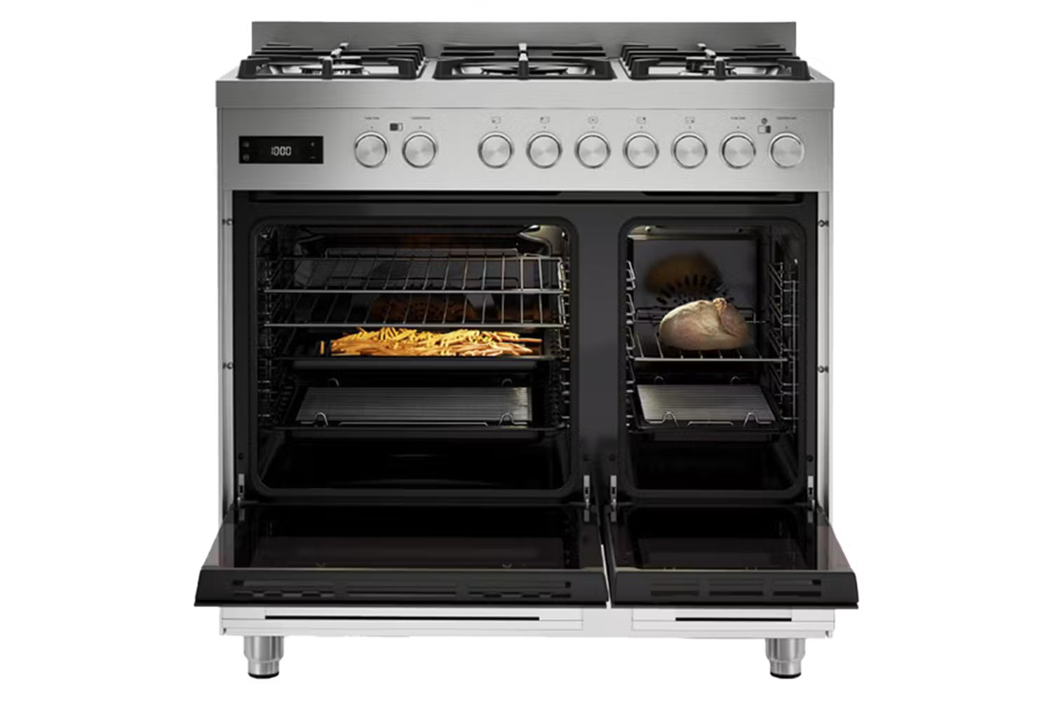 Fisher & Paykel 90cm Series 7 Contemporary Dual Fuel 5 Burner Freestanding Cooker - Steel | OR90L7DBGFX2