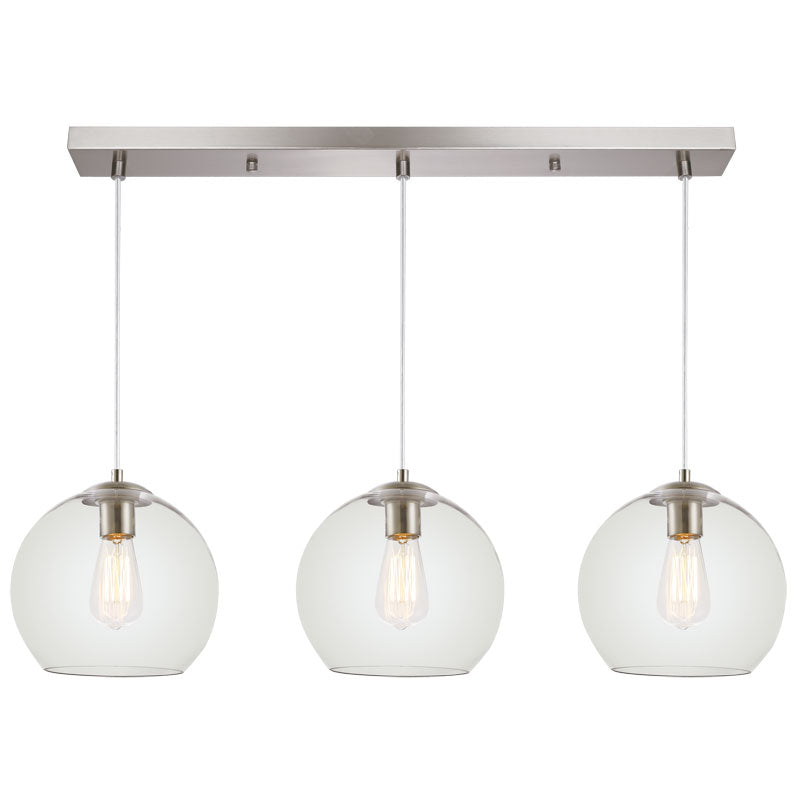 CORK CLEAR GLOBE GLASS 3 LIGHT PENDANT PENDANT CHROME-PFGLOBE200/3CL