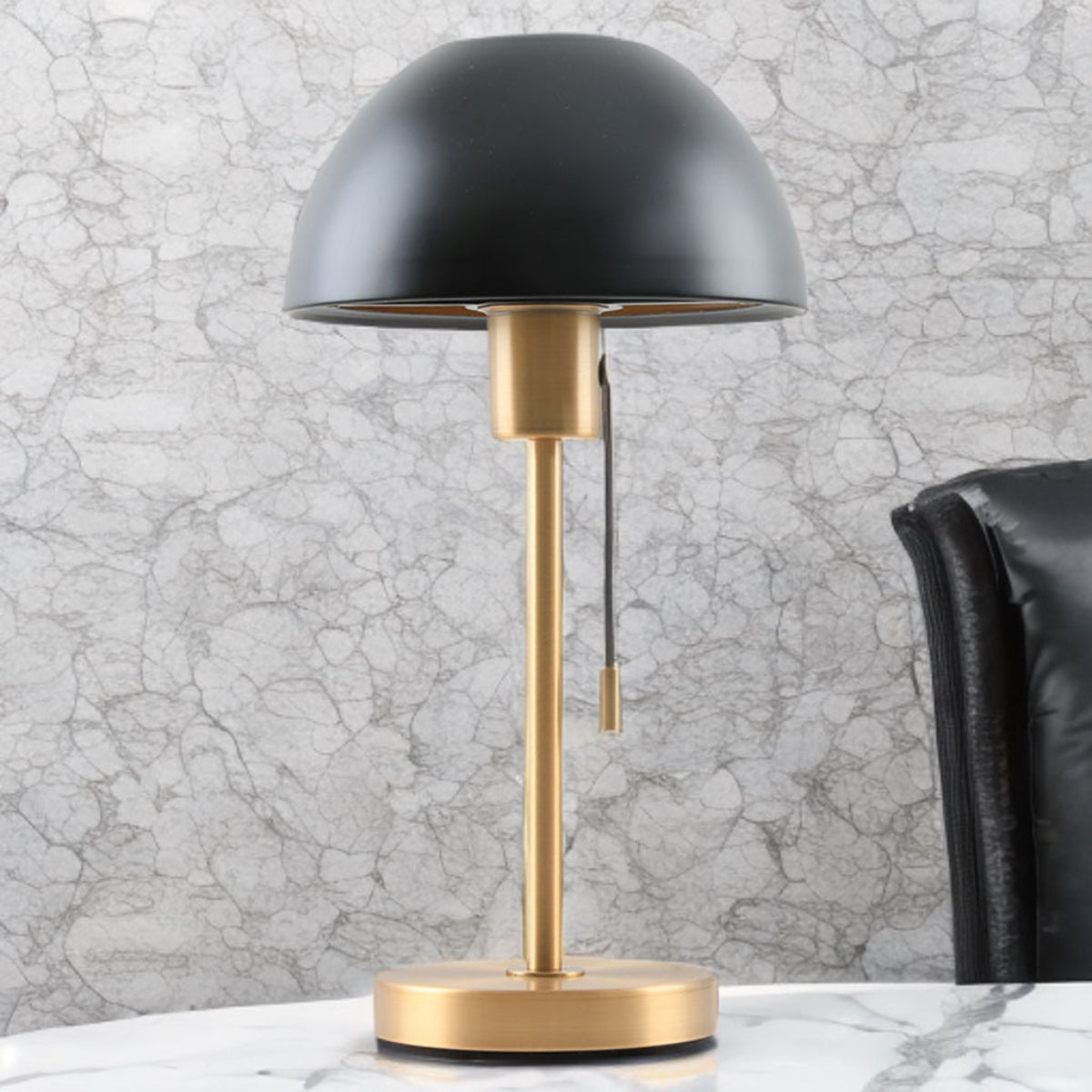 CORK BELLA SATIN BRASS Table Lamp C/W BLACK DOME SHADE-TLBELLA/BL