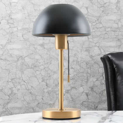 CORK BELLA SATIN BRASS Table Lamp C/W BLACK DOME SHADE-TLBELLA/BL