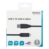 Deltaco  2m USBC to USBA cable USB 2.0 l USBC1006M thumbnail 2