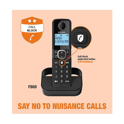 Alcatel F860 Single Cordless Phone with Cell Block Black | ATL1423518