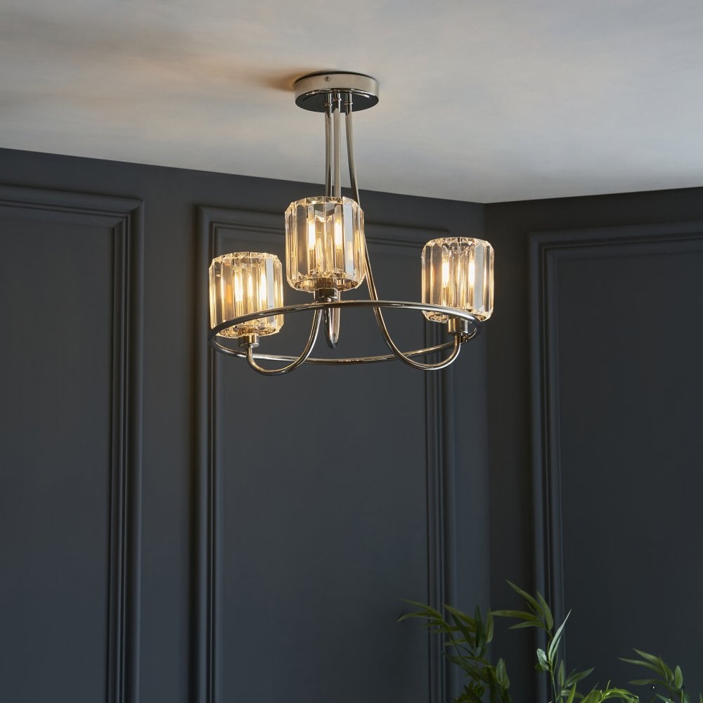 Endon Berenice 3lt Semi flush Bright Nickel | 104107