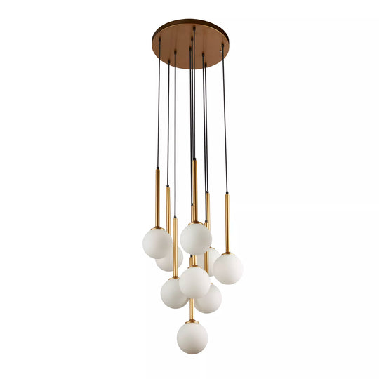 Lux & Belle 9Lt Multi Drop Pendant Gold Metal & Opal Glass | 82603-BR