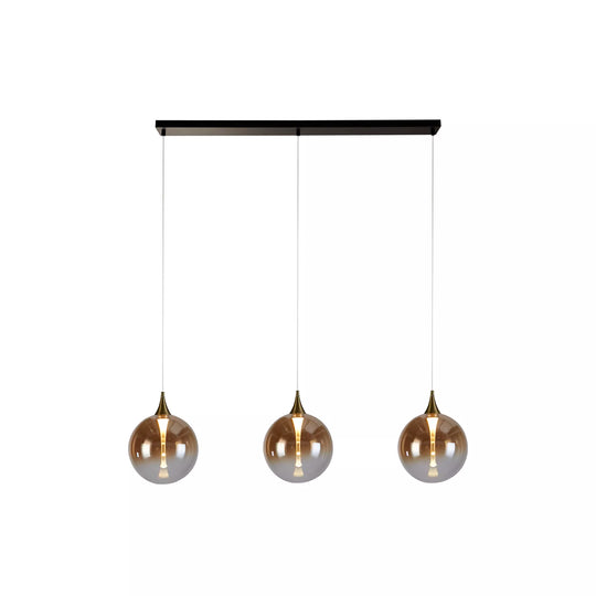 Alchemy 3Lt LED Bar Pendant Lamp Black Metal And Amber Glass | 76410-3BK