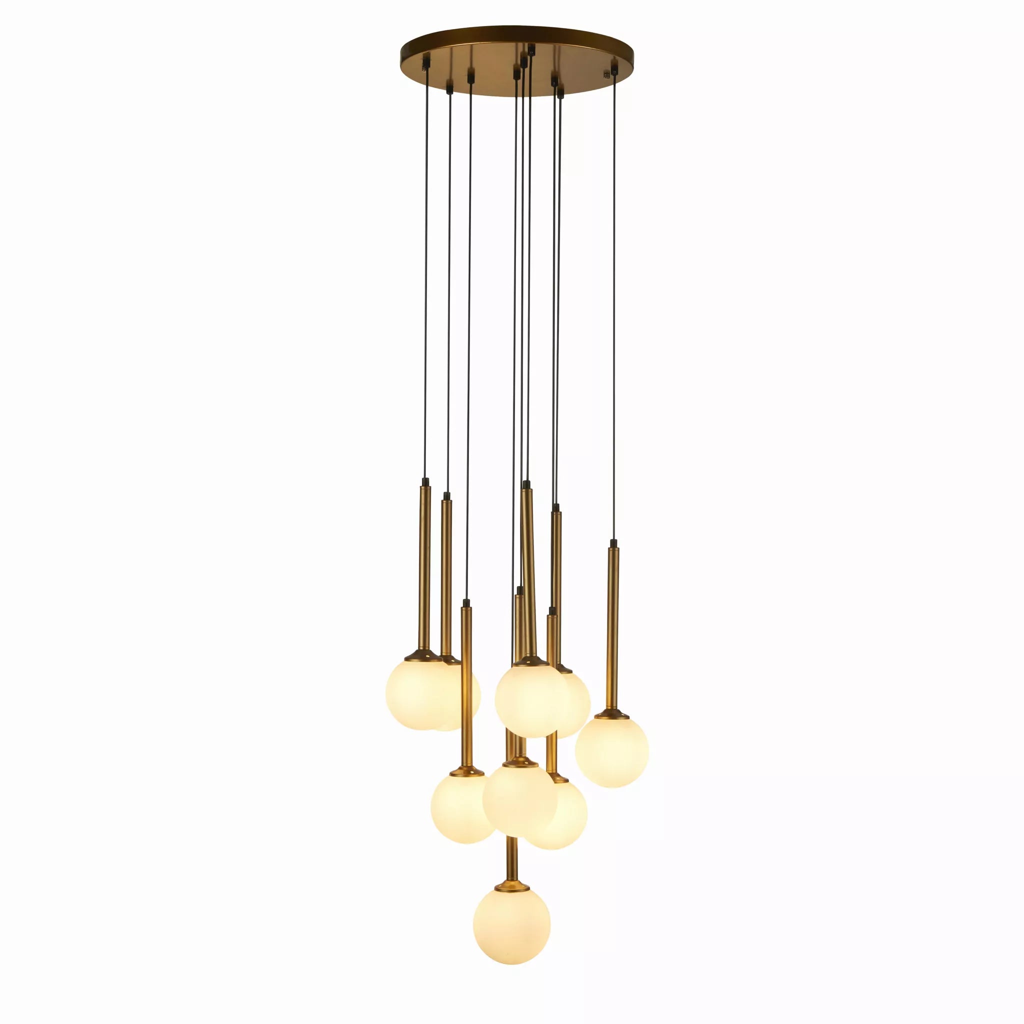 Lux & Belle 9Lt Multi Drop Pendant Gold Metal & Opal Glass | 82603-BR