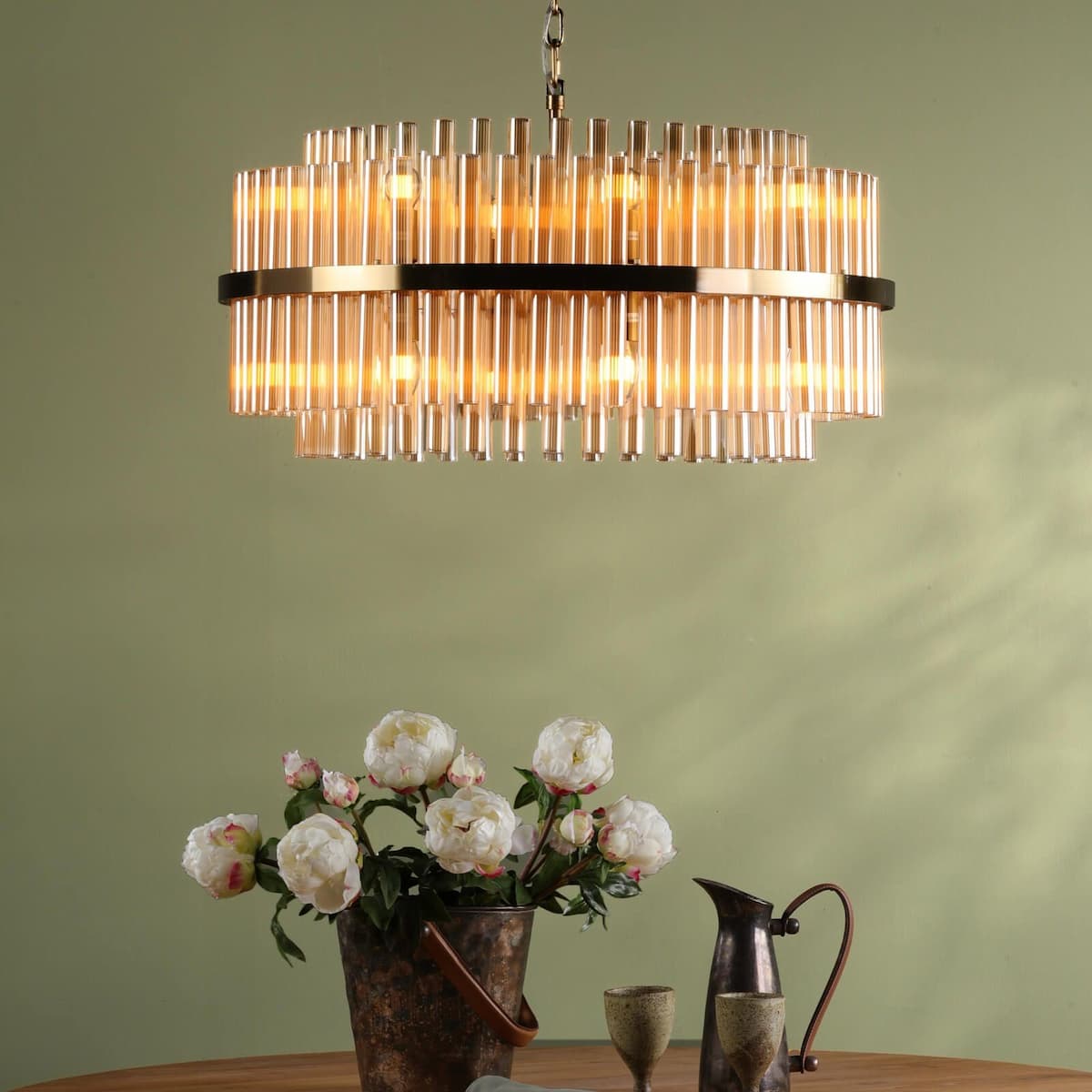 Imani 16 Light Pendant Natural Brass and Champagne Glass-IMA1635