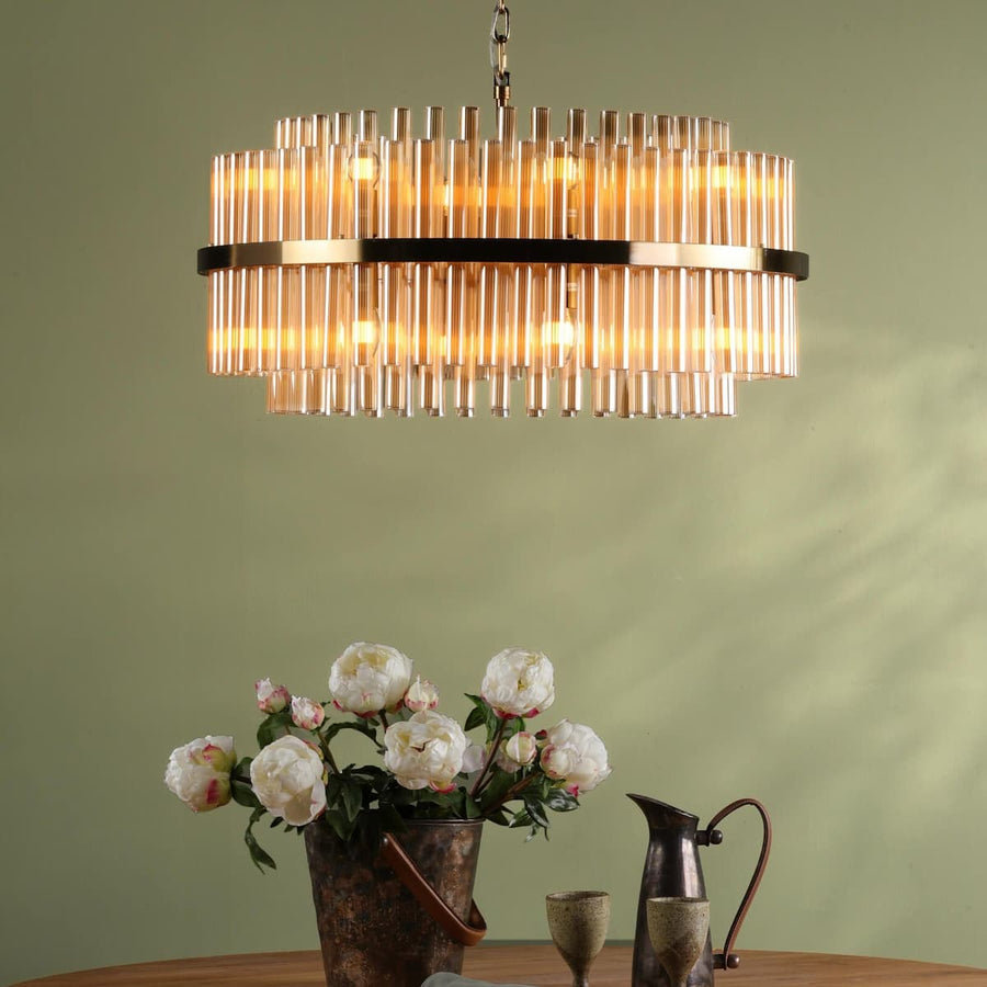 Imani 16 Light Pendant Natural Brass and Champagne Glass-IMA1635