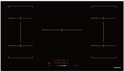 NordMende 90cm 5 x Zone Touch Control Induction Hob 2 x Bridge Zone - Black | HCI902FL