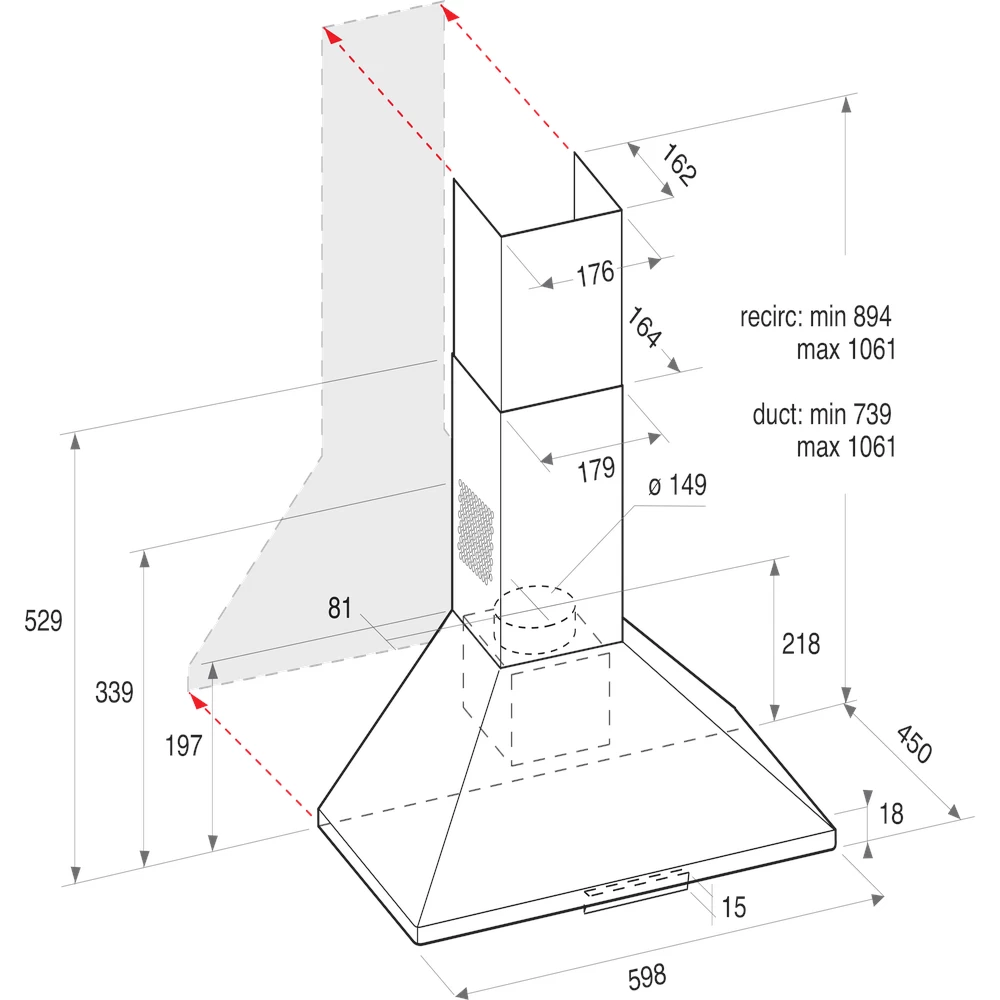 Indesit 60cm Pyramid Hood in Stainless Steel | UHPM 6.3F CS X/1