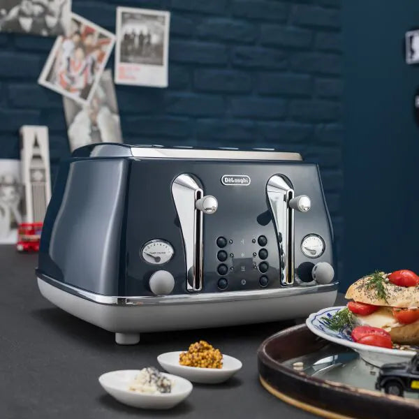 DeLonghi, Icona Capitals, 4 Slice Toaster, Blue, CTOC4003BL - Peter Murphy Lighting & Electrical Ltd