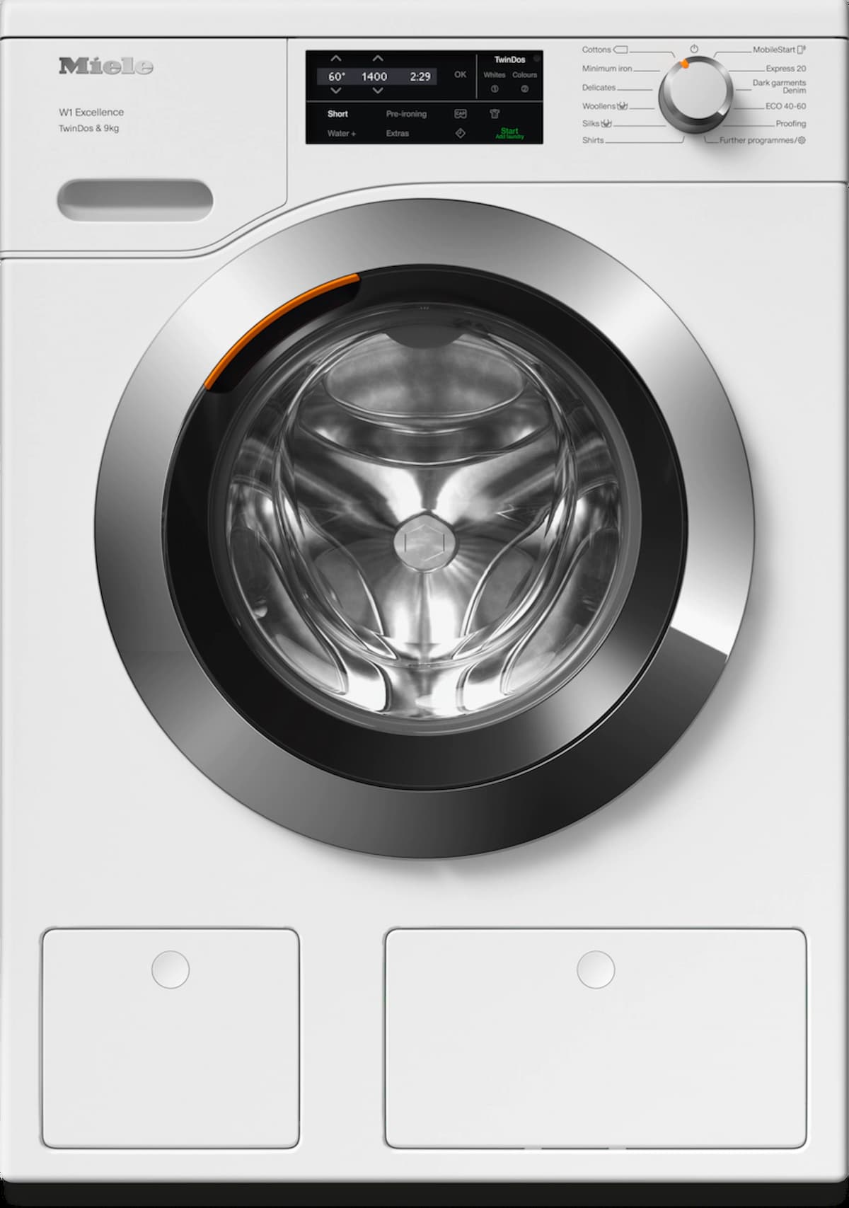 Miele, 9kg, 1400 Spin Washing Machine with TwinDos - White, WEG665 WCS