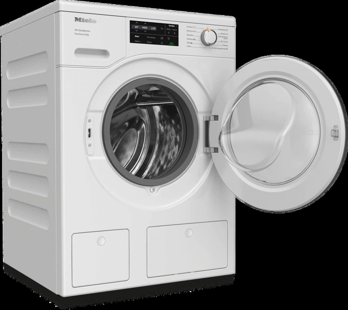 Miele, 9kg, 1400 Spin Washing Machine with TwinDos - White, WEG665 WCS