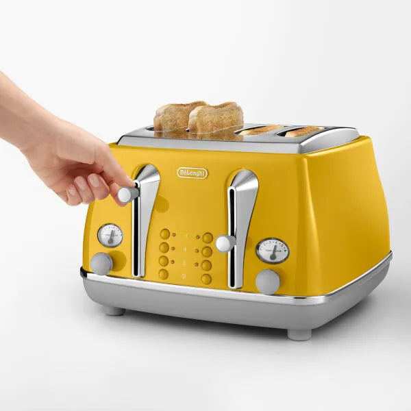 DeLonghi, Icona Capitals, 4 Slice Toaster, Yellow, CTOC4003Y - Peter Murphy Lighting & Electrical Ltd