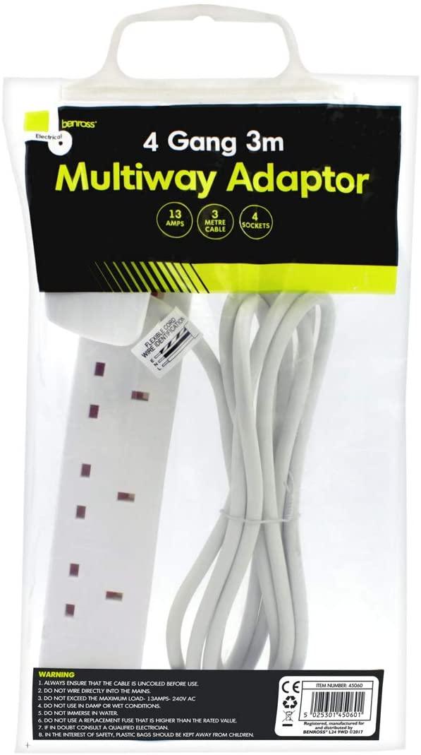 4-Way Extension Lead | 13A | 3 Metres Long - Peter Murphy Lighting & Electrical Ltd