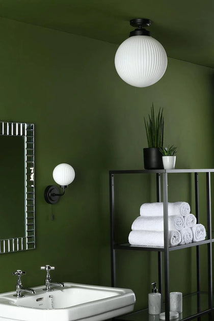 Alrik Bathroom Flush Matt Black Opal Glass IP44 ALR0122