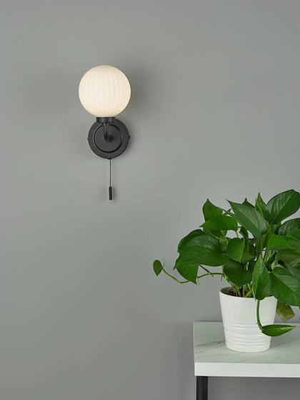 Alrik Bathroom Wall Light Matt Black Opal Glass IP44 ALR0722