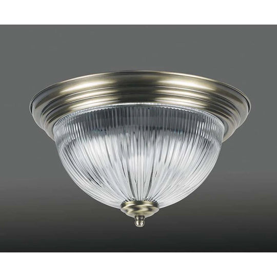 Antique brass semi flush fitting with ribbed glass shade | SF7020/2AB