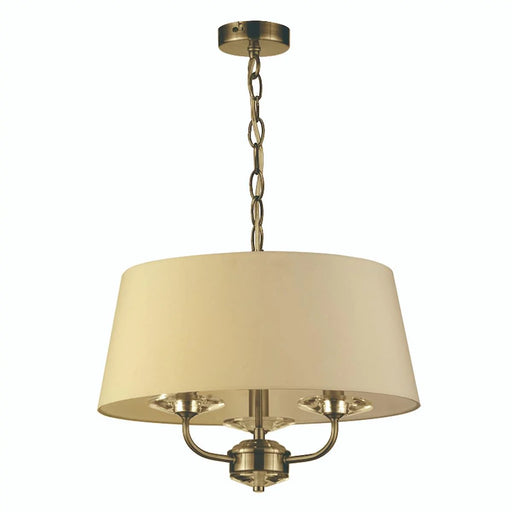 Stylo 3 light antique brass pendant complete with a cream shade