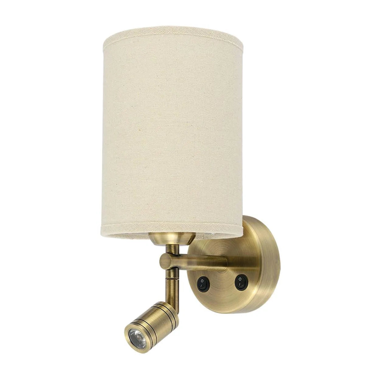 Ashley antique brass wall light complete with oatmeal shade