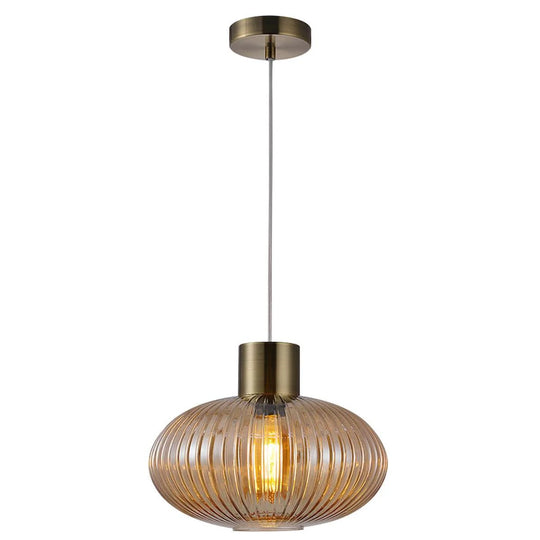 ANTIQUE BRASS w/ RIBBED AMBER GLASS SKYTECH PENDANT |PF2023/1AM