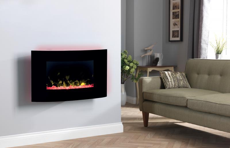 Artesia, 2kW LED Black Glass Wall Fire, Dimmable Flame , ART20 - Peter Murphy Lighting & Electrical Ltd