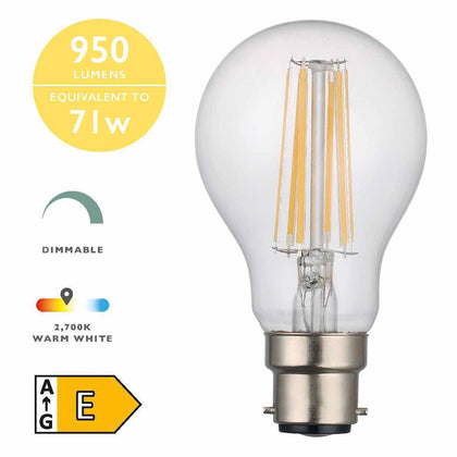 B22 LED DIM GLS LAMP 8W 950LM CLEAR