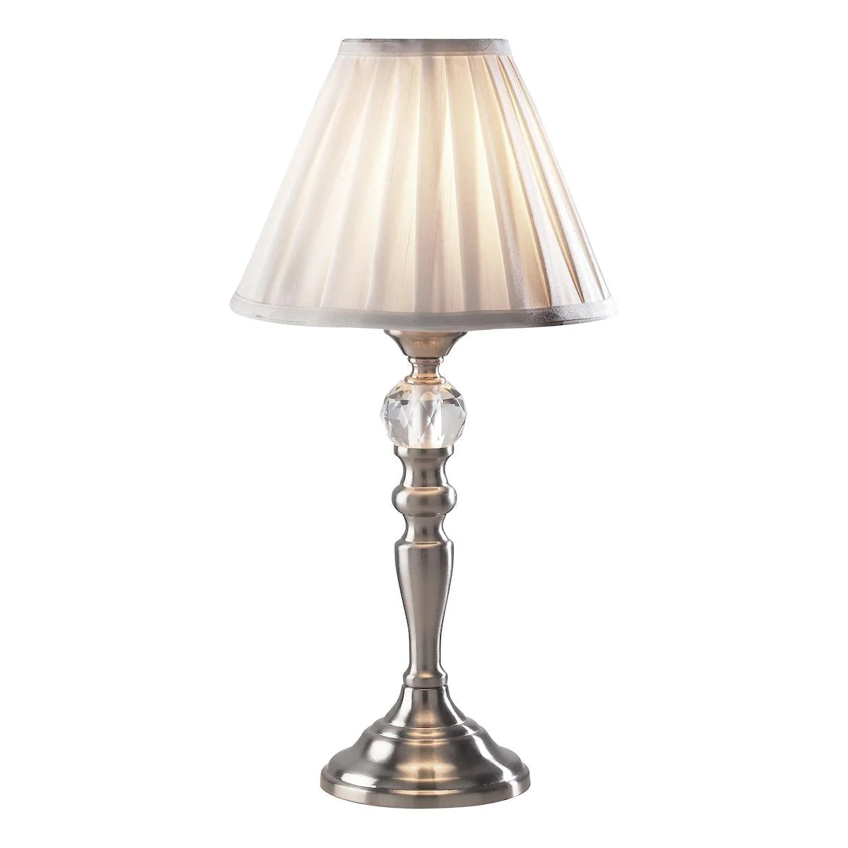 Beau Touch Table Lamp Satin Chrome With Shade BEA4046 - Peter Murphy Lighting & Electrical Ltd