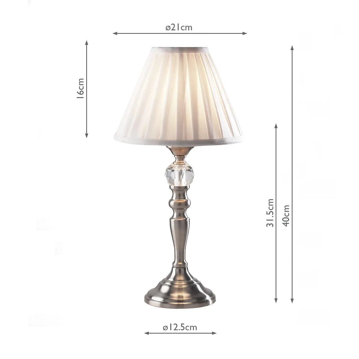 Beau Touch Table Lamp Satin Chrome With Shade BEA4046 - Peter Murphy Lighting & Electrical Ltd