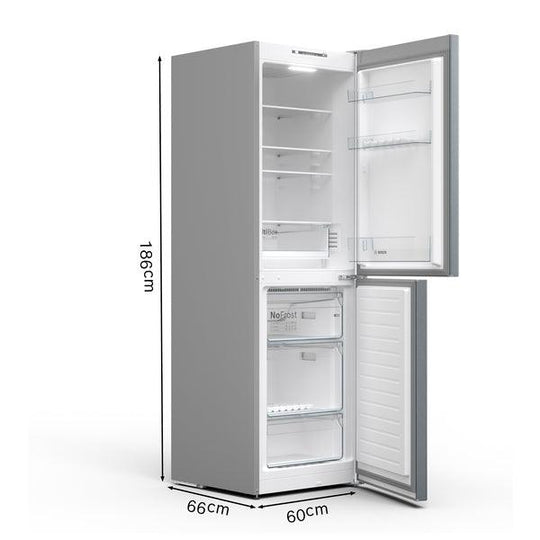 Bosch Serie | 2, 60cm, Frost Free Fridge Freezer, Silver, KGN34NLEAG
