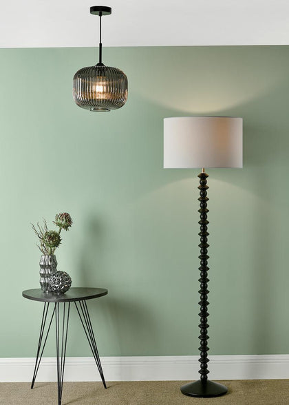 Demarius 1 Light Pendant Black and Smoked Glass