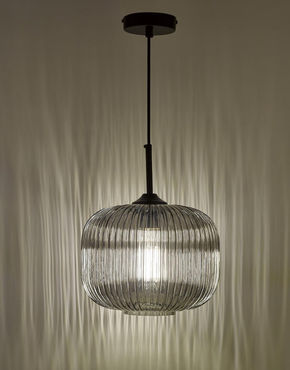 Demarius 1 Light Pendant Black and Smoked Glass - Peter Murphy Lighting & Electrical Ltd