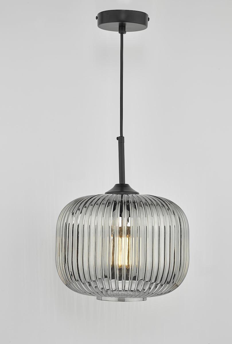 Demarius 1 Light Pendant Black and Smoked Glass - Peter Murphy Lighting & Electrical Ltd