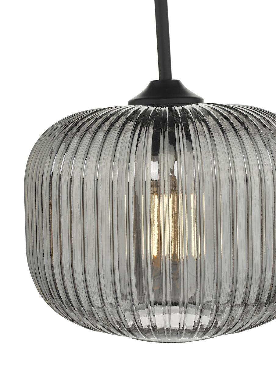 Demarius 1 Light Pendant Black and Smoked Glass - Peter Murphy Lighting & Electrical Ltd