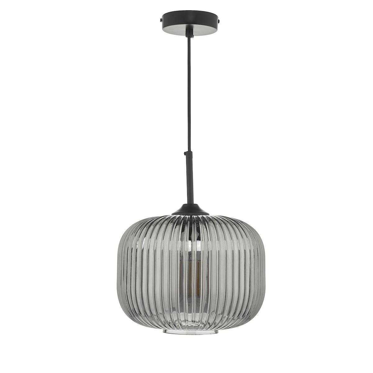 Demarius 1 Light Pendant Black and Smoked Glass - Peter Murphy Lighting & Electrical Ltd