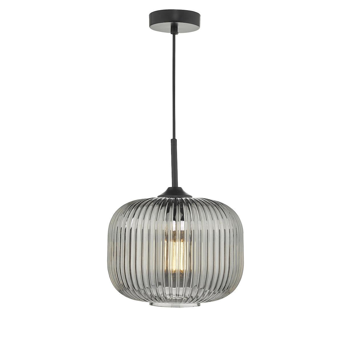 Demarius 1 Light Pendant Black and Smoked Glass - Peter Murphy Lighting & Electrical Ltd