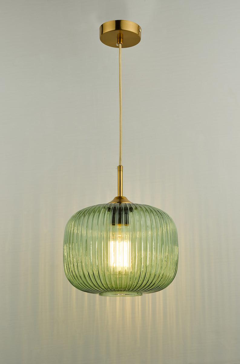 Demarius 1 Light Pendant Green Glass Bronze Detail - Peter Murphy Lighting & Electrical Ltd