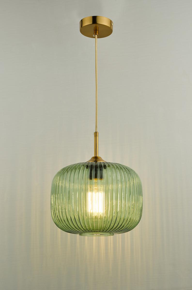 Demarius 1 Light Pendant Green Glass Bronze Detail - Peter Murphy Lighting & Electrical Ltd