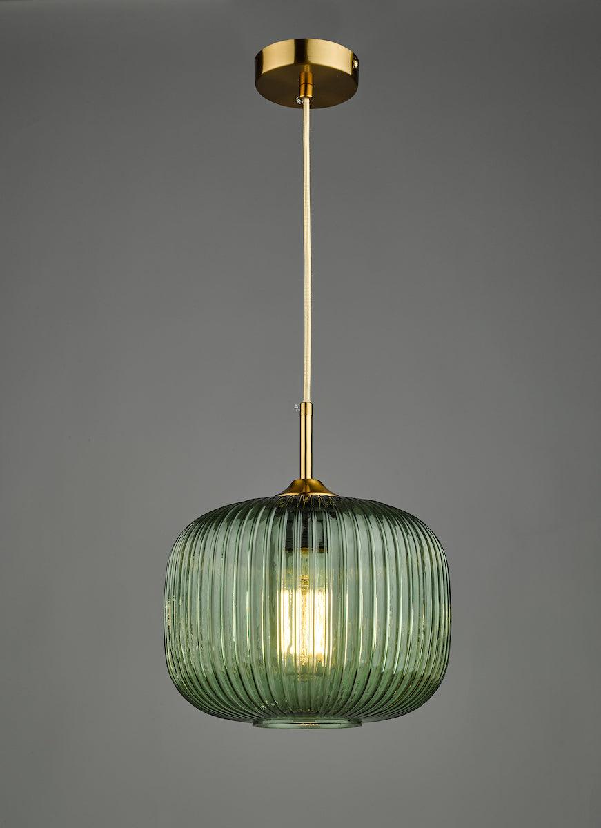 Demarius 1 Light Pendant Green Glass Bronze Detail - Peter Murphy Lighting & Electrical Ltd